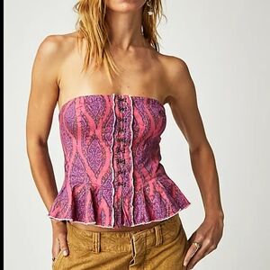 Free People Pink & Purple Strapless Corset Top